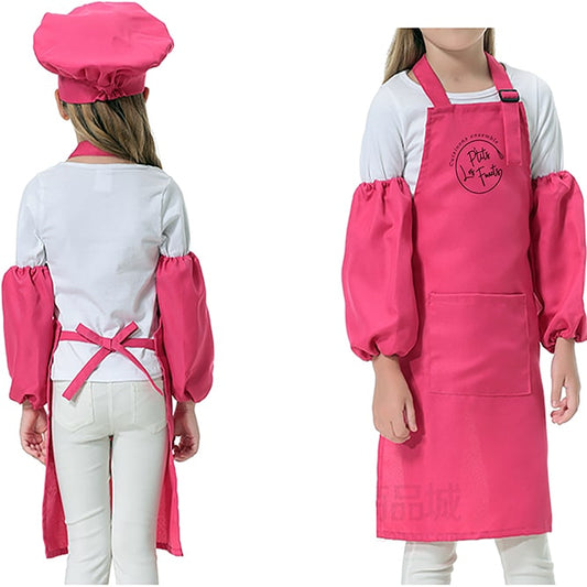 Apron-toque-sleeves set for children - Pink